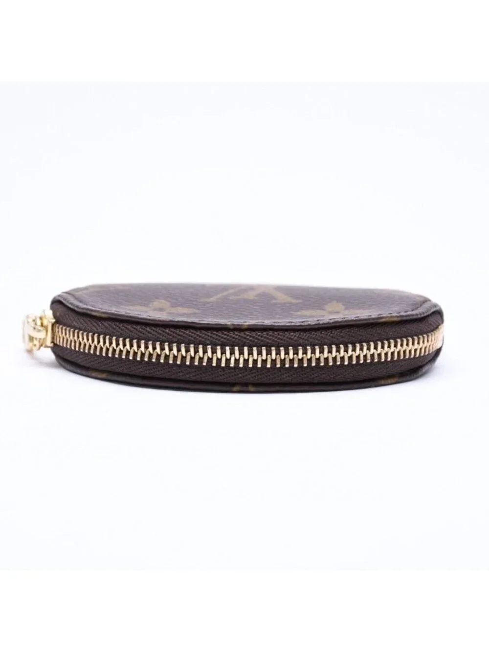 Louis Vuitton Porte Monnaie Rond Coin Purse Monogram Canvas Brown Case Gold